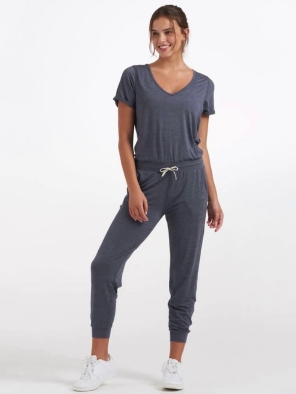 Vuori All Day Jumpsuit in Blue Azure Heather Short Sleeve Size XL